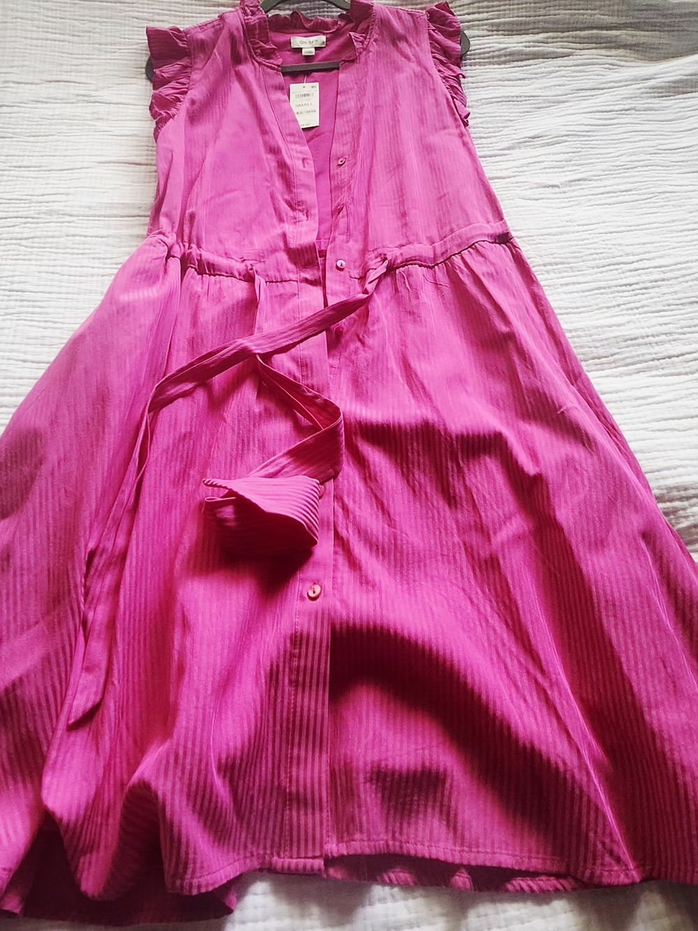 Bright Fuchsia Button-Front Midi Dress With Pockets